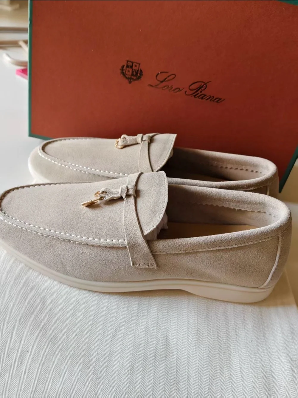 Loro Piana Beige Suede Tassel Loafers